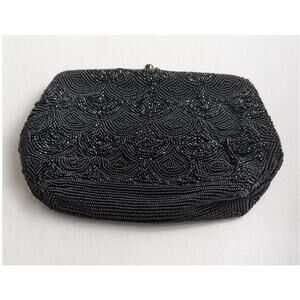 Vintage Walborg black beaded evening clutch made in Belgium by hand mid century